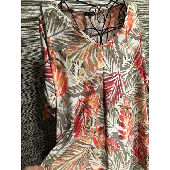 2X Plus Floral Multicolor Top Blouse Stretch - Picture 3 of 6